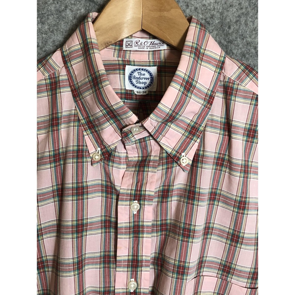 The Andover Shop Shirt Men 16.5 Large Pink Hawick Gingham Button Down Cotton USA